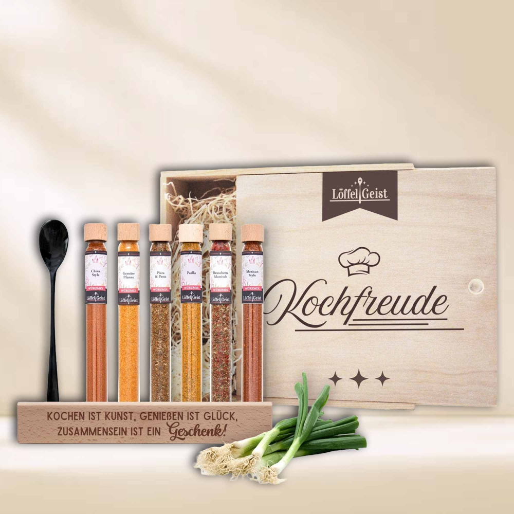 Gewürz-Geschenkset Kochfreude in edler Holzbox